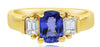 1.7CT DIAMOND & AAA TANZANITE 14K YELLOW GOLD CUSHION & BAGUETTE ENGAGEMENT RING