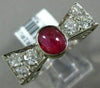 ANTIQUE LARGE 2CT DIAMOND & AAA RUBY 14KT WHITE GOLD FILIGREE OVAL BOW TIE RING