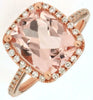 LARGE 4.40CT DIAMOND & AAA MORGANITE 14KT ROSE GOLD CUSHION HALO ENGAGEMENT RING