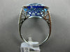ESTATE LARGE 5.42CT DIAMOND & AAA BLUE TOPAZ 14K WHITE GOLD SQUARE FILIGREE RING