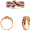 ESTATE 1.18CT DIAMOND & AAA RUBY 14K ROSE GOLD ROUND TWO ROW BOW SHAPE LOVE RING