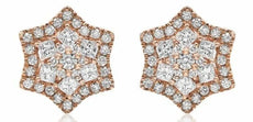 .89CT DIAMOND 14K ROSE GOLD ROUND & PRINCESS CLUSTER FILIGREE STAR STUD EARRINGS
