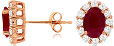 2.4CT DIAMOND & AAA RUBY 14K ROSE GOLD OVAL & ROUND CLASSIC FLOWER STUD EARRINGS