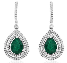 4.05CT DIAMOND & AAA EMERALD 14KT WHITE GOLD 3D HALO LEVERBACK HANGING EARRINGS