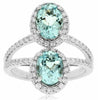 ESTATE 2.86CT DIAMOND & AAA AQUAMARINE 14KT WHITE GOLD OVAL DOUBLE HALO RING