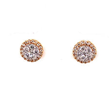 .42CT DIAMOND 18KT YELLOW GOLD 3D CLASSIC PAVE CLUSTER FLOWER HALO STUD EARRINGS
