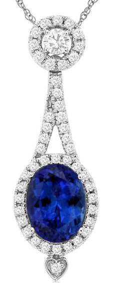 1.63CT DIAMOND & AAA TANZANITE 14KT WHITE GOLD OVAL & ROUND HEART SHAPE PENDANT