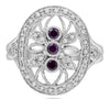 .55CT DIAMOND & AAA AMETHYST 14KT WHITE GOLD 3D OPEN FILIGREE DOUBLE HEART RING