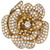 ESTATE EXTRA LARGE 1.24CT DIAMOND 18KT YELLOW GOLD 3D ROSE FLOWER FUN RING