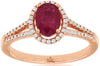ESTATE 1.10CT DIAMOND & AAA RUBY 14K ROSE GOLD OVAL & ROUND HALO ENGAGEMENT RING