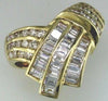LARGE 1.90CT DIAMOND 14KT YELLOW GOLD ROUND & BAGUETTE CHANNEL V SHAPE FUN RING