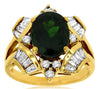 2.90CT DIAMOND & AAA GREEN GARNET 14KT YELLOW GOLD 3D OVAL ROUND & BAGUETTE RING