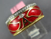 WIDE .30CT DIAMOND & RED ENAMEL 18K YELLOW GOLD A INITIAL MULTI LEAF ETOILE RING