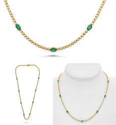 5.20CT DIAMOND & AAA EMERALD 14KT YELLOW GOLD OVAL & ROUND BY THE YARD NECKLACE