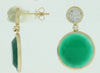 LARGE .14CT DIAMOND & AAA GREEN AGATE 14KT YELLOW GOLD CIRCULAR HANGING EARRINGS
