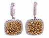 LARGE 3.47CT WHITE & MULTI COLOR DIAMOND 18KT 2 TONE GOLD HALO HANGING EARRINGS