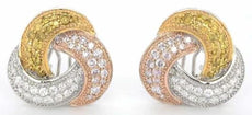 2.16CT FANCY YELLOW PINK & WHITE DIAMOND 18KT TRI COLOR GOLD 3D TRINITY EARRINGS