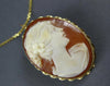 ANTIQUE 14KT YELLOW GOLD 3D LADY CAMEO OVAL FLOATING PENDANT BROOCH #27293