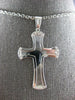 ESTATE LARGE .20CT DIAMOND 14KT WHITE GOLD CLASSIC DOUBLE PLATED CROSS PENDANT