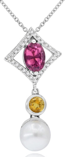 1.32CT DIAMOND & AAA MULTI GEMS & AAA SOUTH SEA PEARL 14KT WHITE GOLD 3D PENDANT