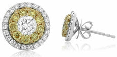 ESTATE .88CT WHITE & FANCY YELLOW DIAMOND 14K WHITE GOLD 3D FLOWER STUD EARRINGS