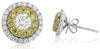 ESTATE .88CT WHITE & FANCY YELLOW DIAMOND 14K WHITE GOLD 3D FLOWER STUD EARRINGS