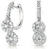 ESTATE 1.48CT DIAMOND 14KT WHITE GOLD DOUBLE FLOWER FUN HUGGIE HANGING EARRINGS