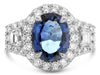 ESTATE LARGE 4.84CT DIAMOND & AAA SAPPHIRE PLATINUM OVAL & ROUND ENGAGEMENT RING