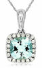 ESTATE .96CT DIAMOND & AAA AQUAMARINE 14K WHITE GOLD CUSHION HALO SQUARE PENDANT