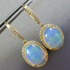 LARGE 8.13CT DIAMOND & AAA OPAL 14KT YELLOW GOLD 3D OVAL HALO HANGING EARRINGS