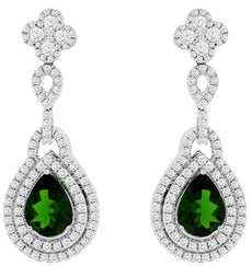 LARGE 5.15CT DIAMOND & AAA RUSSALITE 14KT WHITE GOLD PEAR SHAPE HANGING EARRINGS