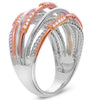 LARGE .31CT DIAMOND 14KT WHITE & ROSE GOLD 3D MULTI ROW CRISS CROSS FUN RING