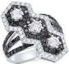 LARGE 2.66CT WHITE & BLACK DIAMOND 14KT WHITE & BLACK GOLD TRIPLE HEXAGON RING