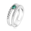 ESTATE .36CT DIAMOND & AAA EMERALD 14KT WHITE GOLD OVAL & ROUND DOUBLE BAND RING