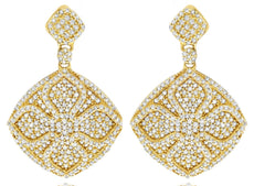 ESTATE 1.29CT DIAMOND 14KT YELLOW GOLD FLOWER DOUBLE SQUARE FUN HANGING EARRINGS