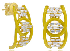 .66CT DIAMOND & YELLOW ENAMEL 14KT YELLOW GOLD 3D CRISS CROSS LOVE KNOT EARRINGS