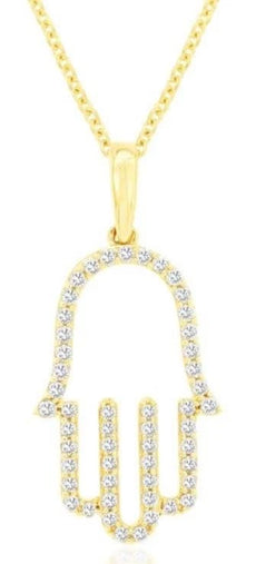 .25CT DIAMOND 14KT YELLOW GOLD 3D ROUND LUCKY CHAMSA HAMSA FUN FLOATING PENDANT
