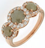 ESTATE 2.15CT WHITE & GREEN DIAMOND 18KT ROSE GOLD 3D ROUND HALO FUN RING
