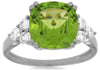 LARGE 4.65CT DIAMOND & AAA PERIDOT 14KT WHITE GOLD CUSHION & ROUND CLASSIC RING