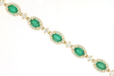7.70CT DIAMOND & AAA EMERALD 14KT YELLOW GOLD OVAL & ROUND HALO TENNIS BRACELET