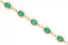 7.70CT DIAMOND & AAA EMERALD 14KT YELLOW GOLD OVAL & ROUND HALO TENNIS BRACELET