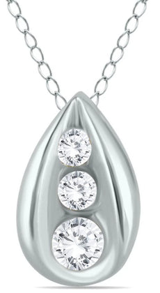 .25CT DIAMOND 14KT WHITE GOLD CLASSIC ROUND TEAR DROP JOURNEY FLOATING PENDANT