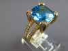 LARGE 6.99CT DIAMOND & AAA BLUE TOPAZ 14KT YELLOW GOLD CUSHION & ROUND FUN RING