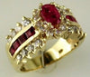 Estate 2.08Ct Diamond & AAA Ruby 14Kt Yellow Gold Pear Shape Princess & Round Fun Ring