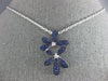 LARGE DIAMOND & AAA SAPPHIRE 18KT WHITE GOLD DOUBLE FLOWER BUTTERFLY FUN PENDANT