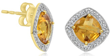 3.51CT DIAMOND & AAA CITRINE 14KT YELLOW GOLD 3D CUSHION & ROUND SQUARE EARRINGS
