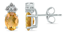 1.10CT DIAMOND & AAA CITRINE 14KT WHITE GOLD CLASSIC OVAL & ROUND STUD EARRINGS