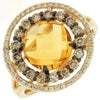 LARGE 3.79CT WHITE & MOCHA DIAMOND & AAA CITRINE 14KT YELLOW GOLD CIRCULAR RING