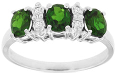 1.36CT DIAMOND & AAA RUSSALITE 14KT WHITE GOLD 3D OVAL 3 STONE ANNIVERSARY RING