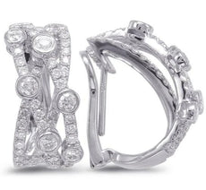WIDE 1.49CT DIAMOND 14KT WHITE GOLD 3D MULTI ROW CRISS CROSS X CLIP ON EARRINGS